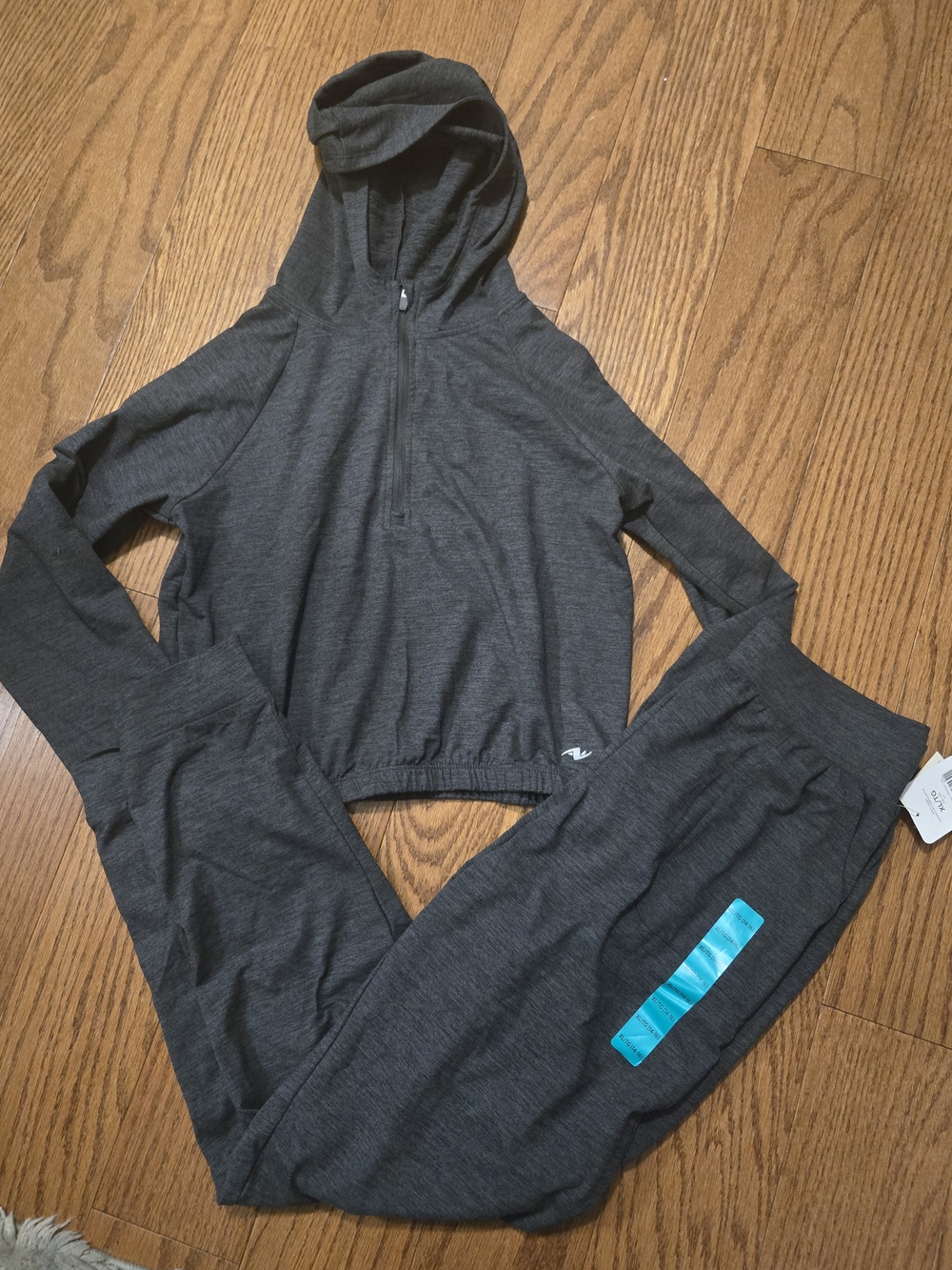 Athletic Works Charcoal Gray Hoodie & Jogger Set with Turquoise Accent